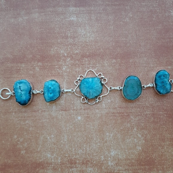 New Agate Geode Slice 925 Silver Bracelet. - Picture 7 of 14